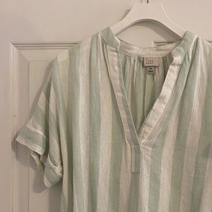 A New Day Split Collar Striped Linen Shirt